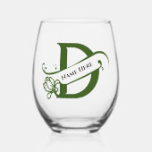 フローラモノグラムレターD名前の追加色の変更 ステムなしワイングラス (正面)