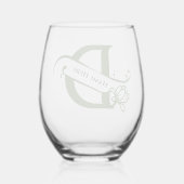 フローラモノグラムレターD名前の追加色の変更 ステムなしワイングラス (裏面)