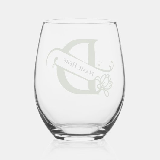 フローラモノグラムレターD名前の追加色の変更 ステムなしワイングラス (裏面)