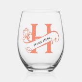 フローラモノグラムレターH名前の変更色 ステムなしワイングラス (正面)
