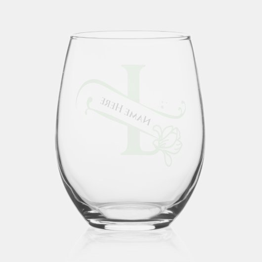 フローラモノグラムレターI名前の変更カラー ステムなしワイングラス (裏面)