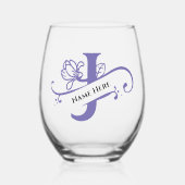 フローラモノグラムレターJ追加の名前の色の変更 ステムなしワイングラス (正面)