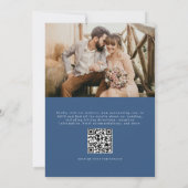 フローラモノグラム写真QRコードネイビー結婚ブルー 招待状 (裏面)