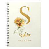 フローラモノグラム名イニシャル パーソナライズされた ノートブック (正面)