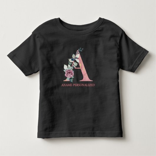 フローラモノグラム名文字ピンク瑪瑙 トドラーTシャツ (正面)