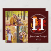 フローラモノグラム感謝祭ファミリー写真コラージュ シーズンカード (正面/裏面)