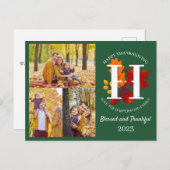 フローラモノグラム感謝祭ファミリー写真コラージュ シーズンポストカード (正面/裏面)