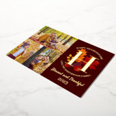 フローラモノグラム感謝祭ファミリー写真コラージュ 箔シーズンカード (回転した状態)