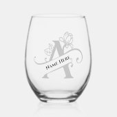 フローラモノグラム文字A追加の名前の色の変更 ステムなしワイングラス (正面)