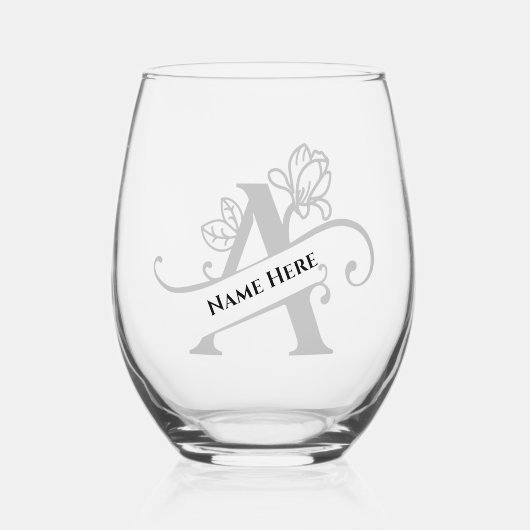 フローラモノグラム文字A追加の名前の色の変更 ステムなしワイングラス (正面)