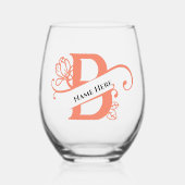 フローラモノグラム文字B名前の追加色の変更 ステムなしワイングラス (正面)