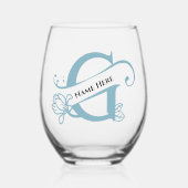 フローラモノグラム文字G名前の追加色の変更 ステムなしワイングラス (正面)