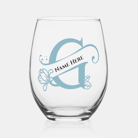 フローラモノグラム文字G名前の追加色の変更 ステムなしワイングラス (正面)