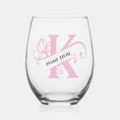 フローラモノグラム文字K追加の名前の色の変更 ステムなしワイングラス (正面)