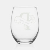 フローラモノグラム文字P名前の追加色の変更 ステムなしワイングラス (裏面)