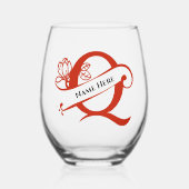 フローラモノグラム文字Q名前の変更の色 ステムなしワイングラス (正面)