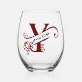 フローラモノグラム文字Y追加名前変更色 ステムなしワイングラス (正面)