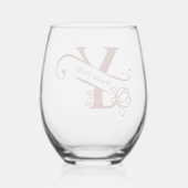フローラモノグラム文字Y追加名前変更色 ステムなしワイングラス (裏面)