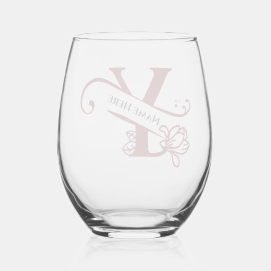 フローラモノグラム文字Y追加名前変更色 ステムなしワイングラス (裏面)