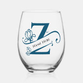 フローラモノグラム文字Z名前の追加色の変更 ステムなしワイングラス (正面)