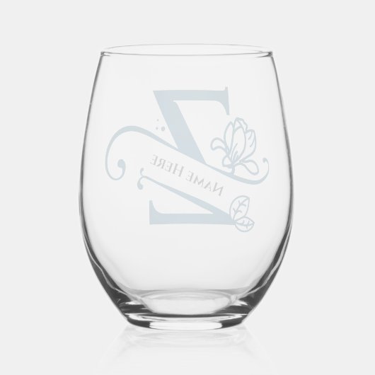 フローラモノグラム文字Z名前の追加色の変更 ステムなしワイングラス (裏面)