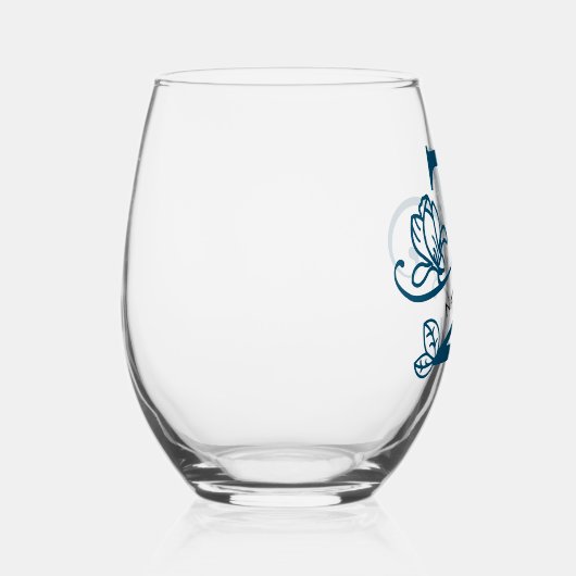 フローラモノグラム文字Z名前の追加色の変更 ステムなしワイングラス (右)