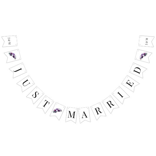 フローラモノグラム植物文字パープル結婚ズ バンティングフラッグ (全)