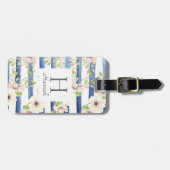 フローラモノグラム水カラーパーソナライズされたストライプ ラゲッジタグ (正面横)