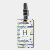 フローラモノグラム水カラーパーソナライズされたストライプ ラゲッジタグ (正面縦)