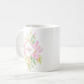 フローラモノグラム水彩植物性赤面ピンク コーヒーマグカップ (正面左)