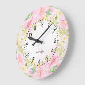 フローラモノグラム水彩植物赤面ピンク ラージ壁時計 (傾斜)