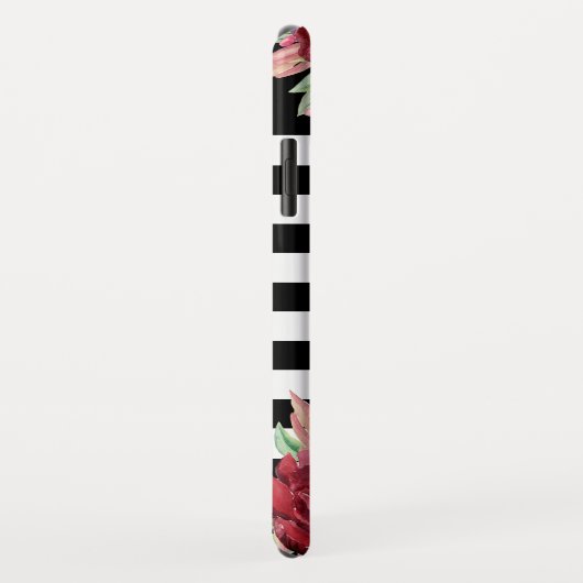 フローラモノグラム白黒ストライプのバラ金ゴールド Case-Mate iPhoneケース (裏面/右)