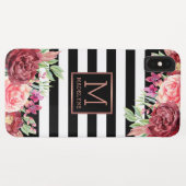 フローラモノグラム白黒ストライプのバラ金ゴールド Case-Mate iPhoneケース (裏面(横))