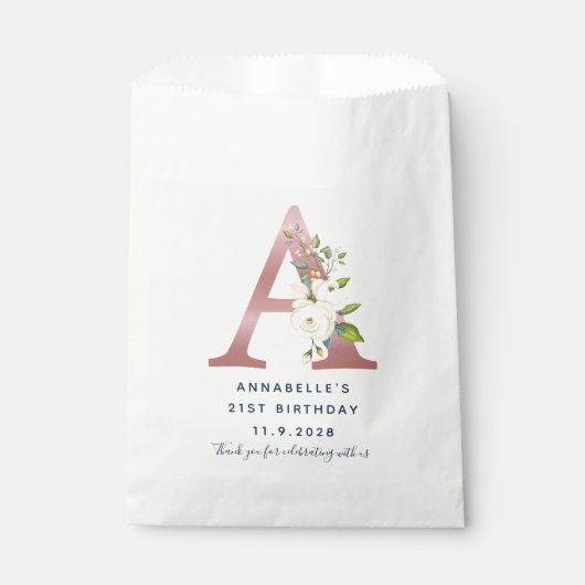 フローラモノグラム21歳の誕生日の名前カスタム フェイバーバッグ (正面)