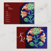 フローラモノグラム、緑の赤いオレンジ 名刺 (正面/裏面)