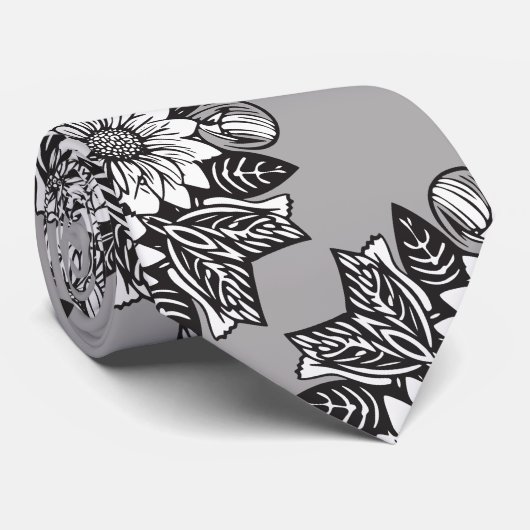 フローラモノグラム「J」白黒タトゥー花 ネクタイ (ロール)