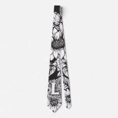 フローラモノグラム「L」白黒タトゥー花 ネクタイ (正面)