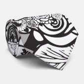 フローラモノグラム「M」白黒タトゥー花 ネクタイ (ロール)
