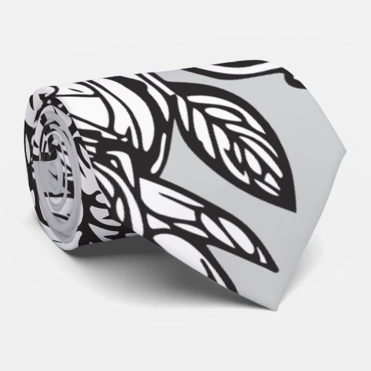 フローラモノグラム「R」白黒タトゥー花 ネクタイ (ロール)