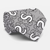 フローラモノグラム「S」白黒タトゥー花 ネクタイ (ロール)