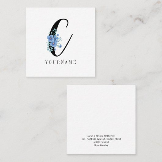 フローラモノグラムCブルーフラワーバースト スクエア名刺 (正面/裏面)