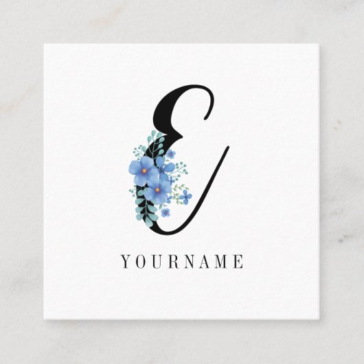 フローラモノグラムEブルーフラワーバースト スクエア名刺 (正面)