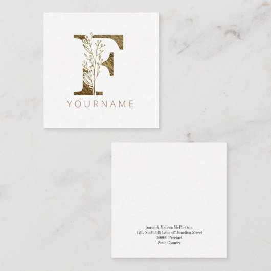 フローラモノグラムFエレガント金ゴールド株 スクエア名刺 (正面/裏面)