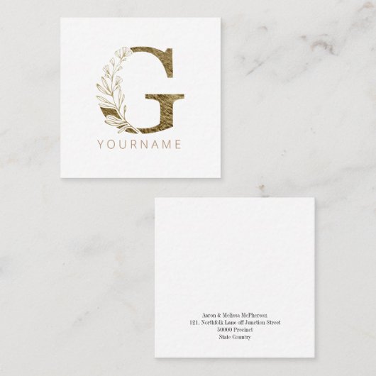 フローラモノグラムGエレガント金ゴールド株 スクエア名刺 (正面/裏面)
