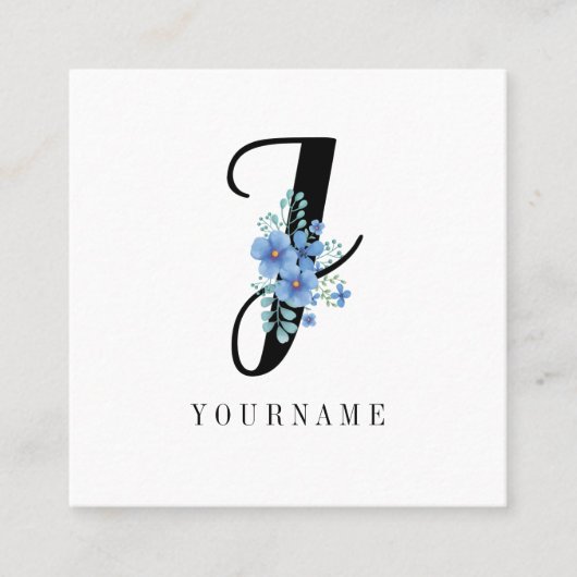 フローラモノグラムJブルーフラワーバースト スクエア名刺 (正面)