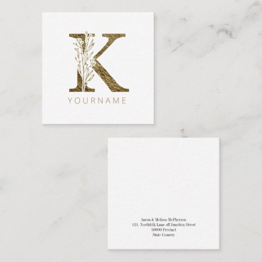 フローラモノグラムKエレガント金ゴールド株 スクエア名刺 (正面/裏面)