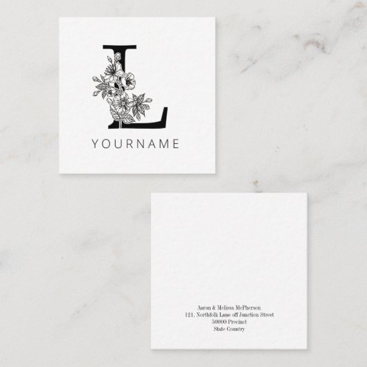 フローラモノグラムL桜さくらんぼ花 スクエア名刺 (正面/裏面)