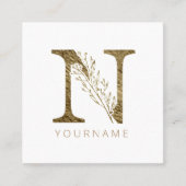 フローラモノグラムNエレガント金ゴールド株 スクエア名刺 (正面)