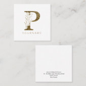 フローラモノグラムPエレガント金ゴールド株 スクエア名刺 (正面/裏面)