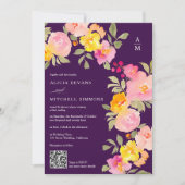 フローラモノグラムQrコードphoto 結婚 purple's 招待状 (正面)